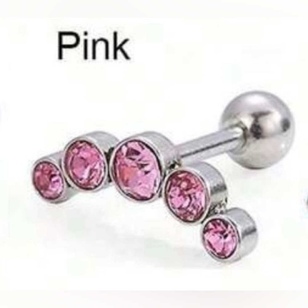 1Pc Pink CZ Surgical Stainless 16g Cartilage /Helix/Tragus Stud NWT
